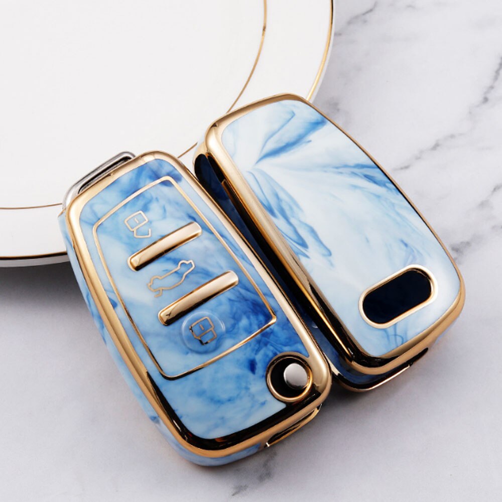 Carsine Audi Car Key Case Gold Inlaid With Jade blue