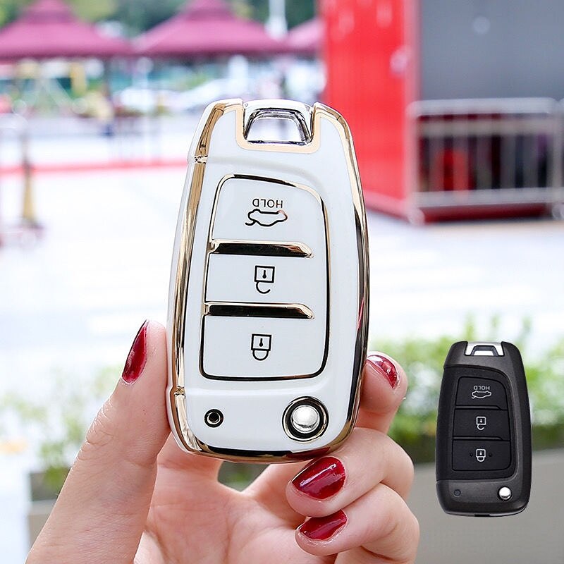 Carsine Hyundai Car Key Case Golden Edge White / Key case