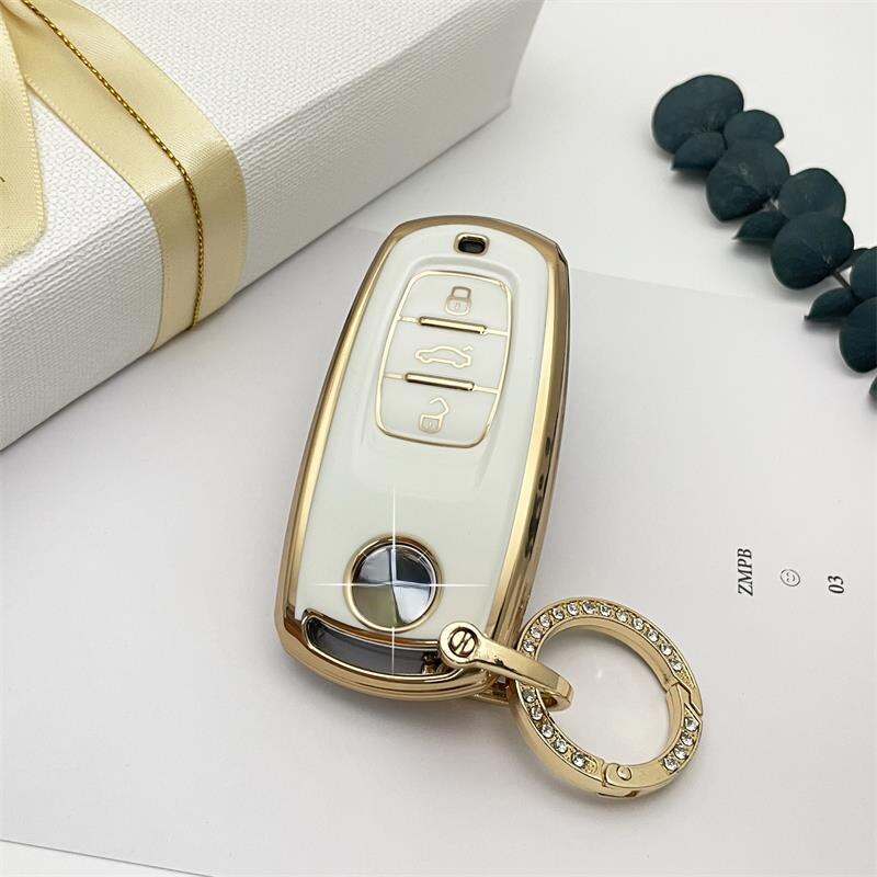 Carsine Volkswagen Car Key Case Rhinestones Keychain White / Key case + O chain