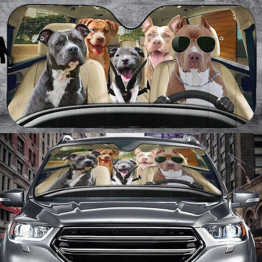 Carsine Pitbull Dog Family Car Sunshade