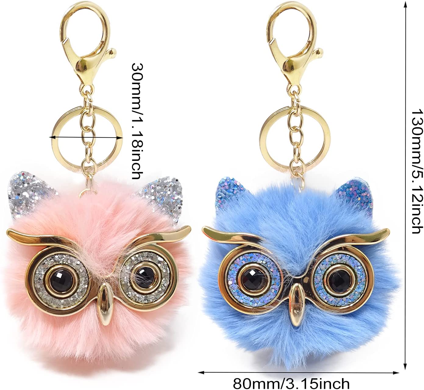 Carsine Kawaii Owl Cat Faux Fur Pom Pom Keychain