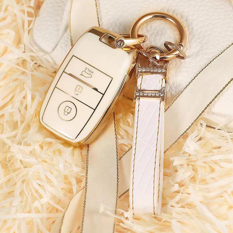 Carsine Kia Car Key Case Golden Edge Gold / White / Key case + strap