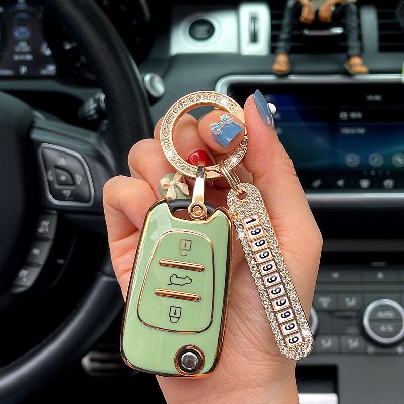 Carsine Kia Car Key Case Golden Edge B / Green / Key case + O chain