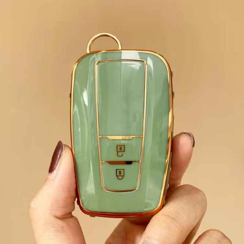 Carsine Toyota Car Key Case Golden Edge 2 Buttons / Green / Key case