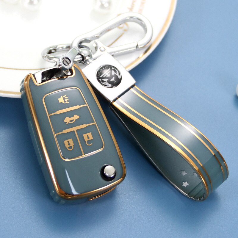Carsine Chevrolet Buick Car Key Case Golden Edge Grey / Key case + strap