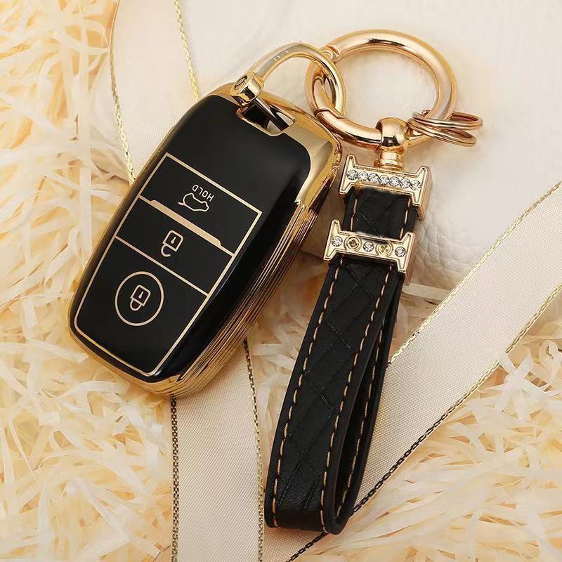 Carsine Kia Car Key Case Golden Edge Gold / Black / Key case + strap