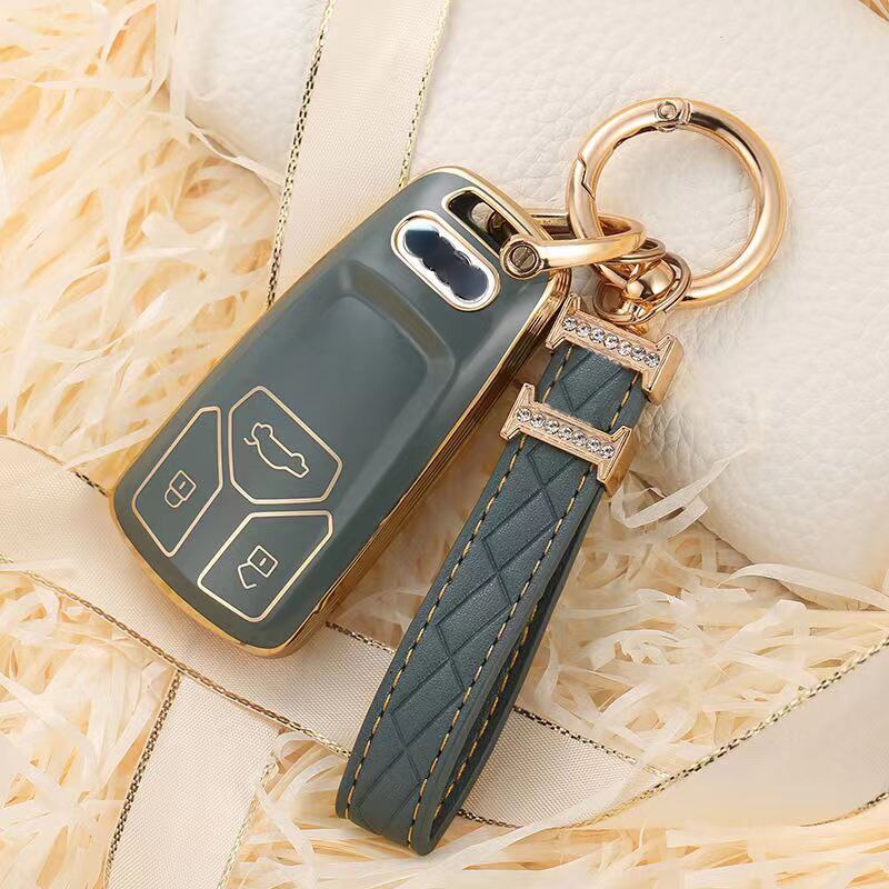Carsine Audi Car Key Case Golden Edge Grey / Key case + strap