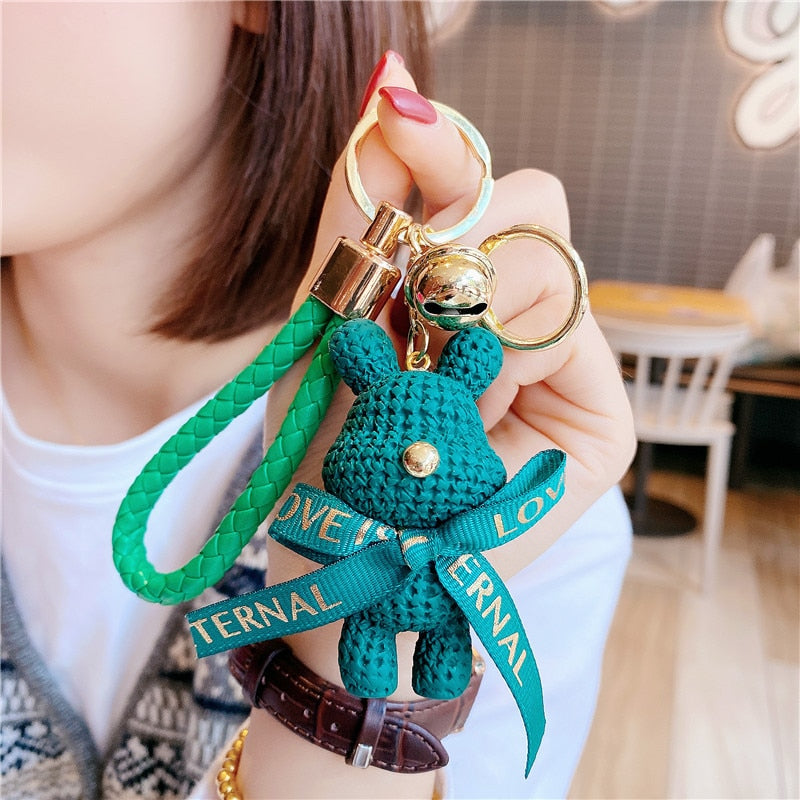 Carsine Braided Bear Keychain Pendant Green rabbit