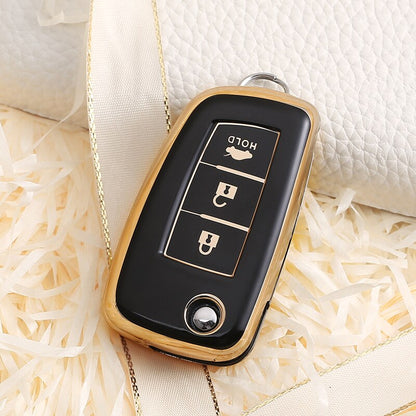 Carsine Nissan Car Key Case Golden Edge 3 Buttons / Black / Key case
