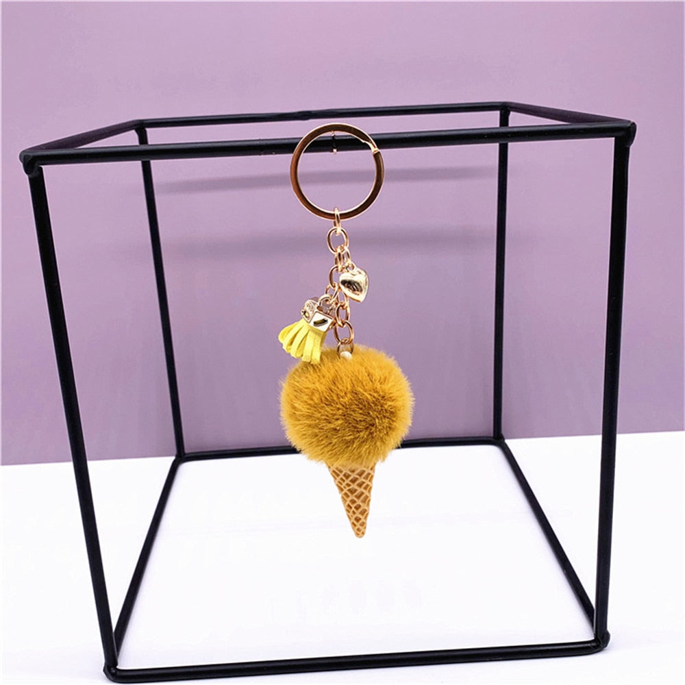 Carsine Ice Cream Plush Ball Keychain Yellow