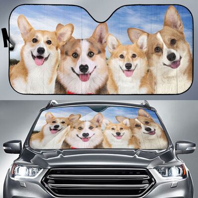Carsine Pitbull Dog Family Car Sunshade Beige