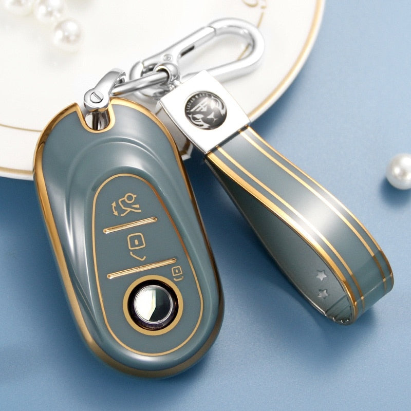 Carsine Mercedes Benz Car Key Case Golden Edge Grey / Key case + strap