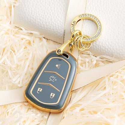 Carsine Cadillac Car Key Case Golden Edge 4 Buttons / Grey / Key case + O chain
