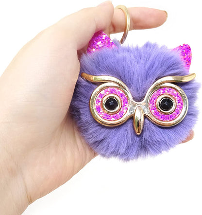 Carsine Kawaii Owl Cat Faux Fur Pom Pom Keychain