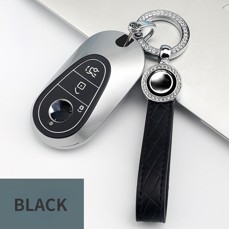 Carsine Mercedes Benz Car Key Cover Silver Edge C / Black / Key case + strap