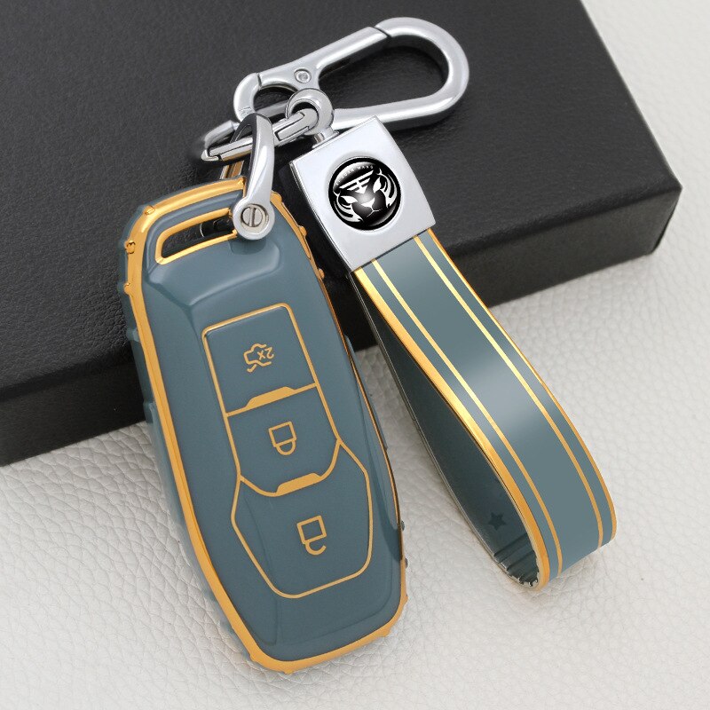 Carsine Ford Car Key Case Golden Edge Grey / Key case + strap