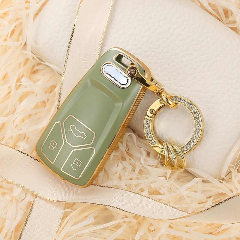 Carsine Audi Car Key Case Golden Edge Green / Key case + O chain