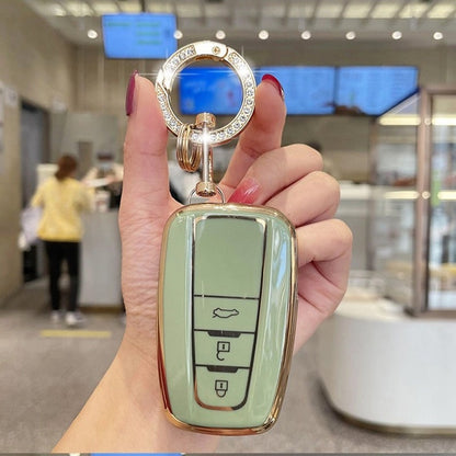 Carsine Toyota Car Key Case Golden Edge 3 Buttons / Green / Key case + O chain