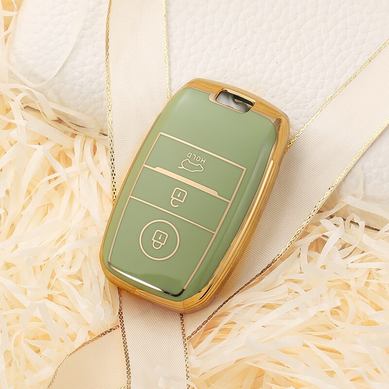 Carsine Kia Car Key Case Golden Edge Gold / Green / Key case