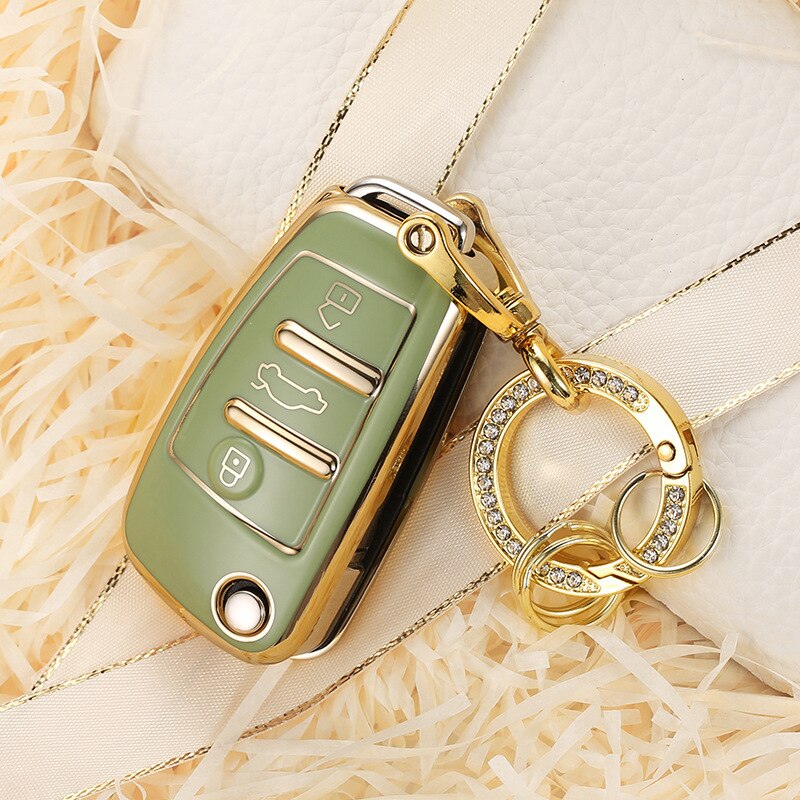 Carsine Audi Car Key Case Golden Edge Green / Key case + O chain