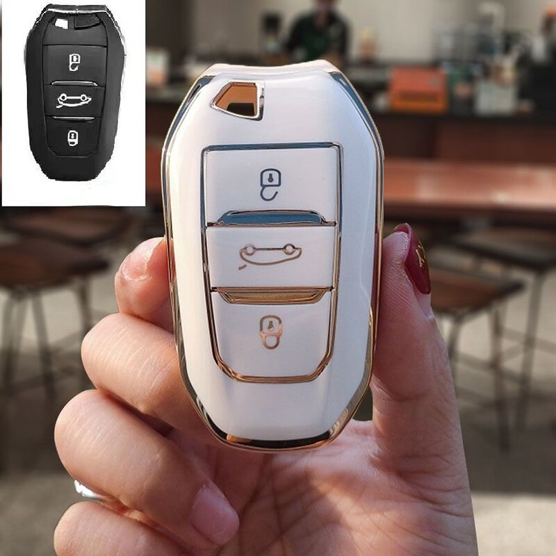 Carsine Citroen Peugeot Car Key Case Golden Edge White / Key case