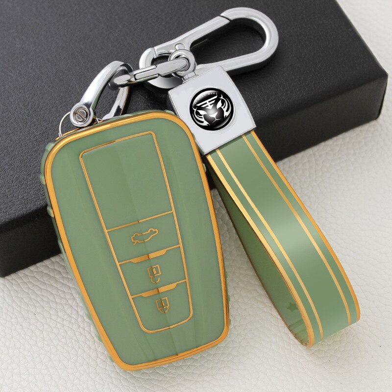 Carsine Toyota Car Key Case Golden Edge Green / Key case + strap