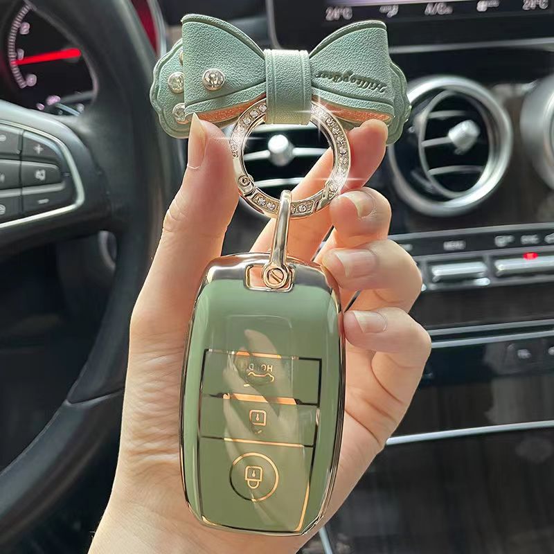 Carsine Kia Car Key Case Golden Edge Green / Key case + B chain