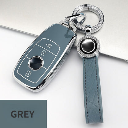 Carsine Mercedes Benz Car Key Cover Silver Edge A / Grey / Key case + strap