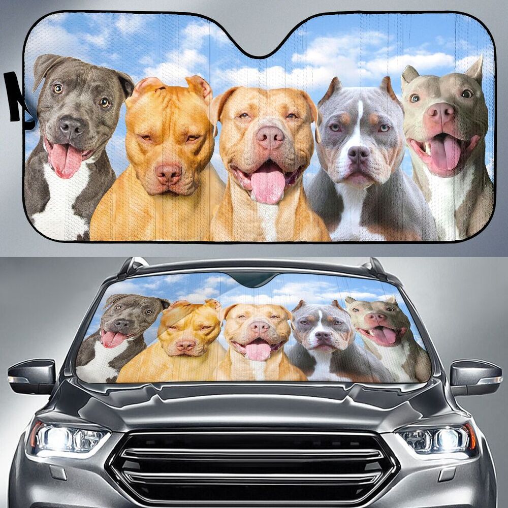Carsine Pitbull Dog Family Car Sunshade