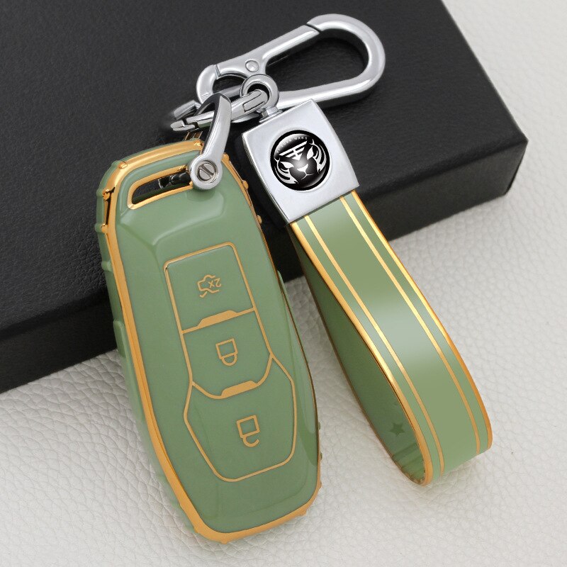 Carsine Ford Car Key Case Golden Edge Green / Key case + strap