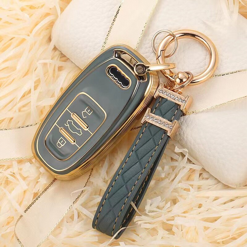 Carsine Audi Car Key Case Golden Edge Grey / Key case + strap