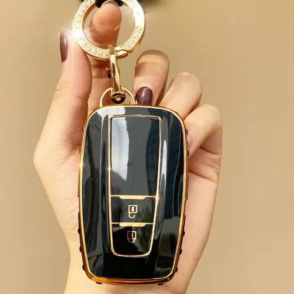 Carsine Toyota Car Key Case Golden Edge 2 Buttons / Black / Key case + O chain