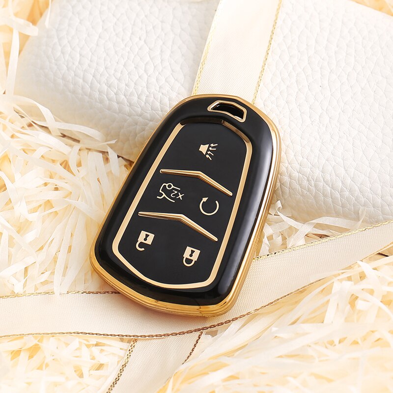 Carsine Cadillac Car Key Case Golden Edge 5 Buttons / Black / Key case