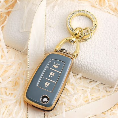 Carsine Nissan Car Key Case Golden Edge 3 Buttons / Grey / Key case + O chain
