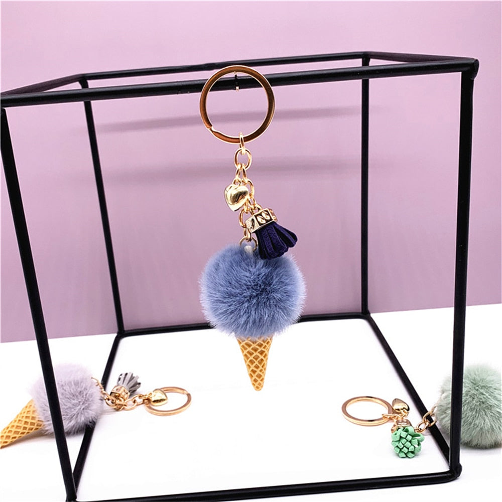 Carsine Ice Cream Plush Ball Keychain Blue