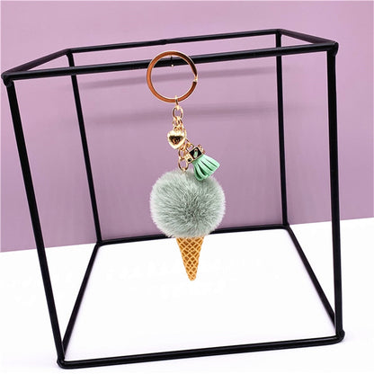 Carsine Ice Cream Plush Ball Keychain Green