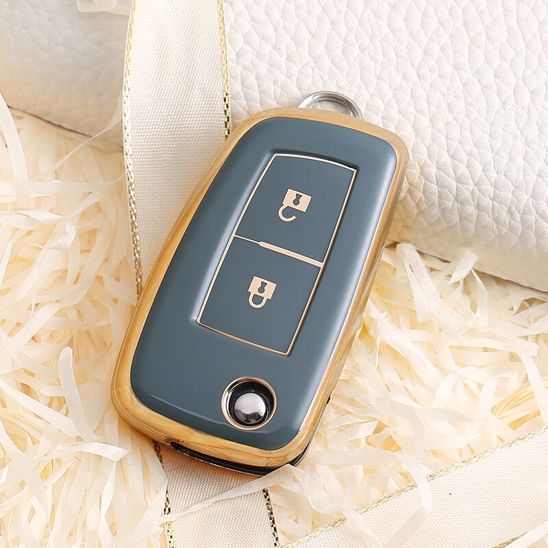 Carsine Nissan Car Key Case Golden Edge 2 Buttons / Grey / Key case
