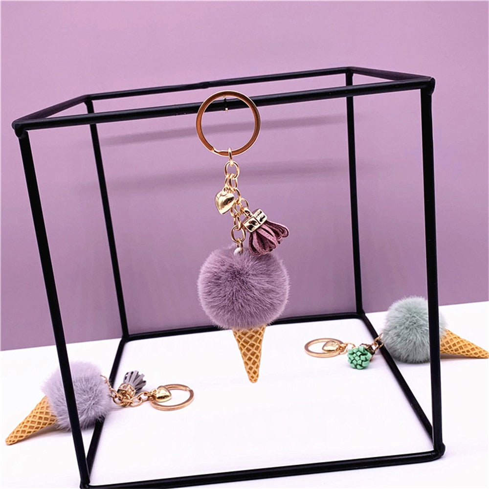 Carsine Ice Cream Plush Ball Keychain Purple