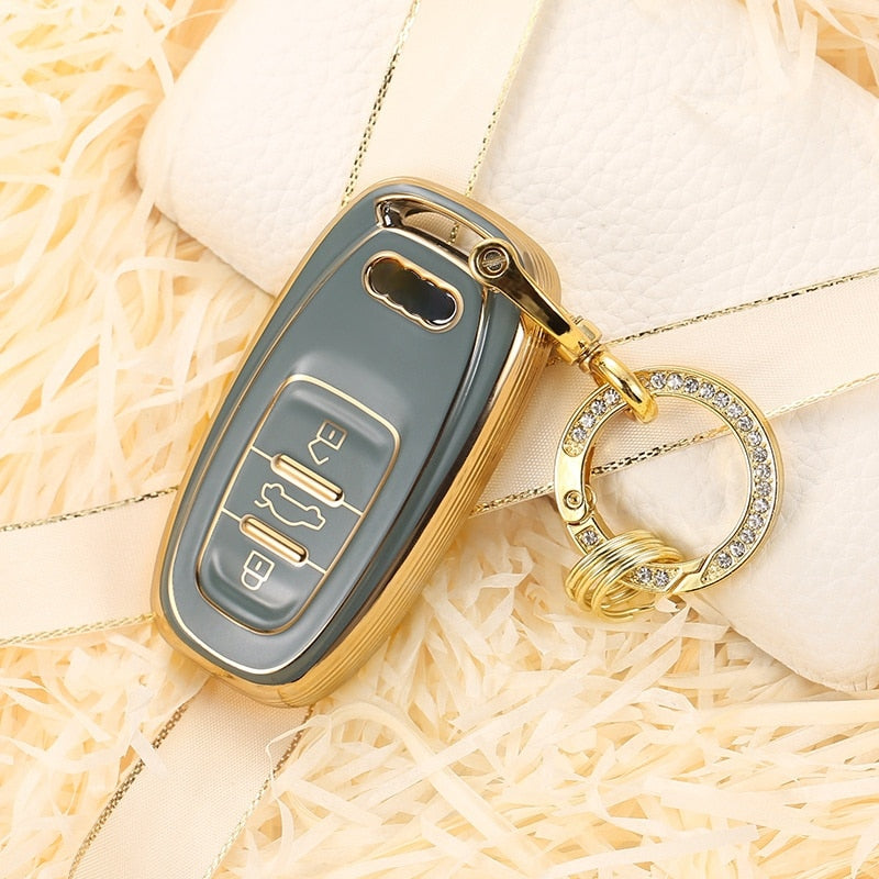 Carsine Audi Car Key Case Golden Edge Grey / Key case + O chain