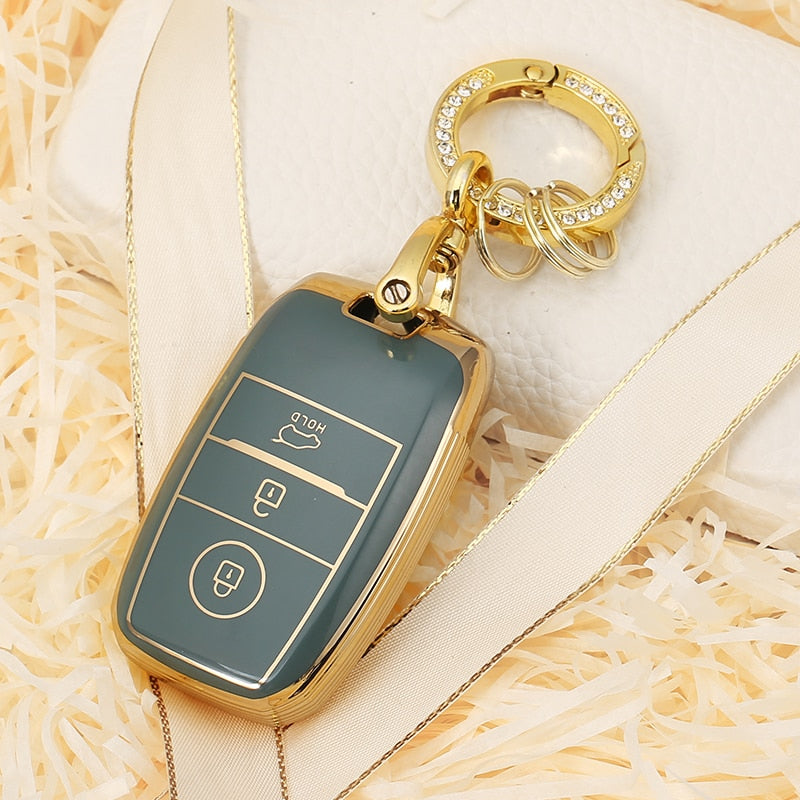 Carsine Kia Car Key Case Golden Edge Gold / Grey / Key case + O chain