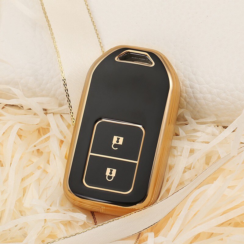 Carsine Honda Acura Car Key Case Golden Edge 2 Buttons / Black / Key case