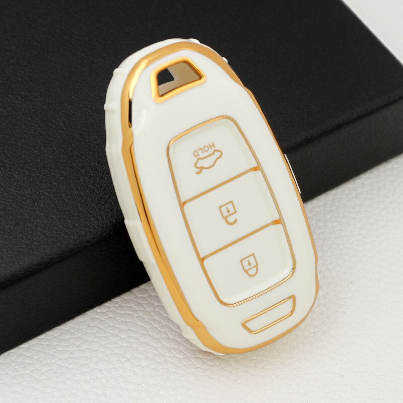 Carsine Hyundai Car Key Case Golden Edge White / Key case