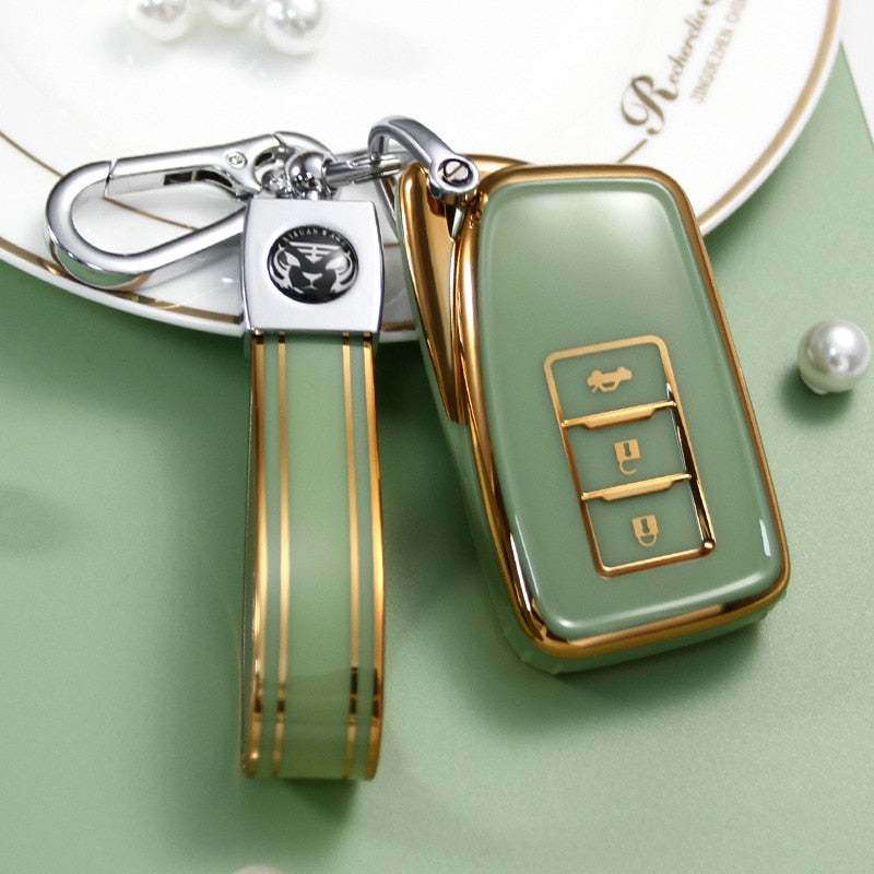 Carsine Lexus Car Key Case Golden Edge Green / Key case + strap