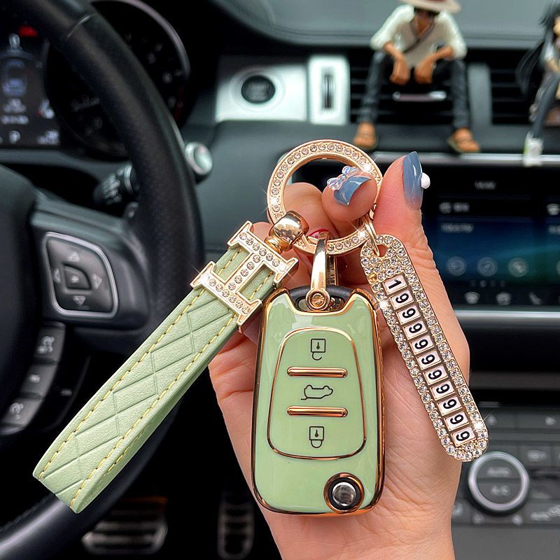 Carsine Kia Car Key Case Golden Edge B / Green / Key case + strap