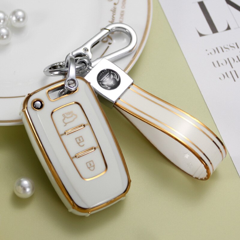 Carsine Kia Car Key Case Golden Edge White / Key case + strap