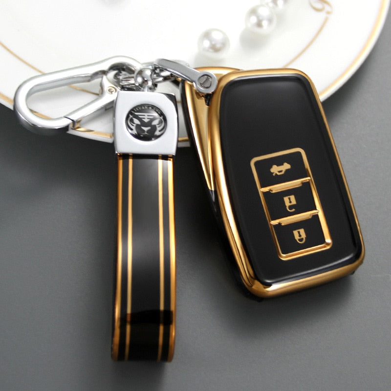 Carsine Lexus Car Key Case Golden Edge Black / Key case + strap