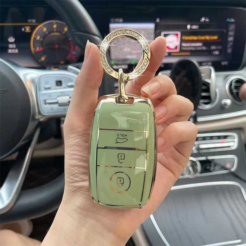 Carsine Kia Car Key Case Golden Edge Green / Key case + O chain