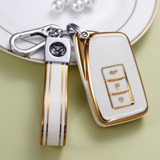 Carsine Lexus Car Key Case Golden Edge White / Key case + strap