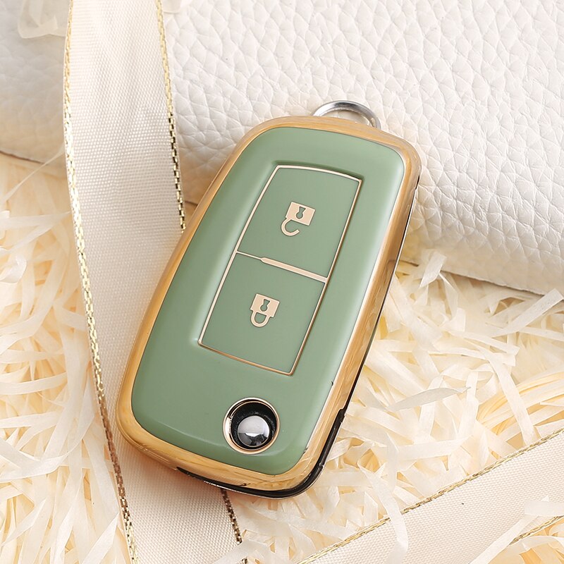 Carsine Nissan Car Key Case Golden Edge 2 Buttons / Green / Key case