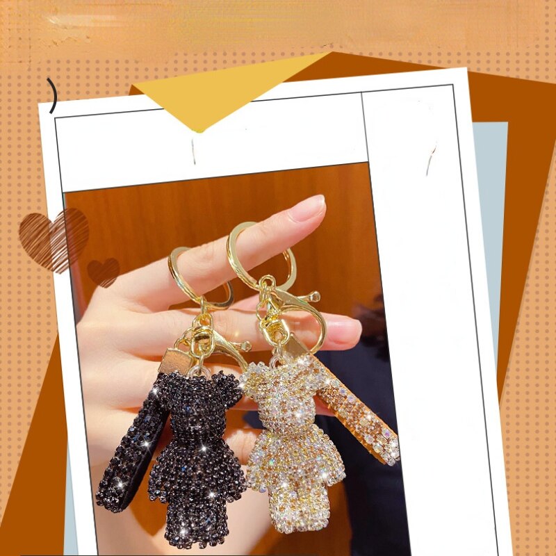 Carsine Rhinestone Bear Keychain Bag Pendant